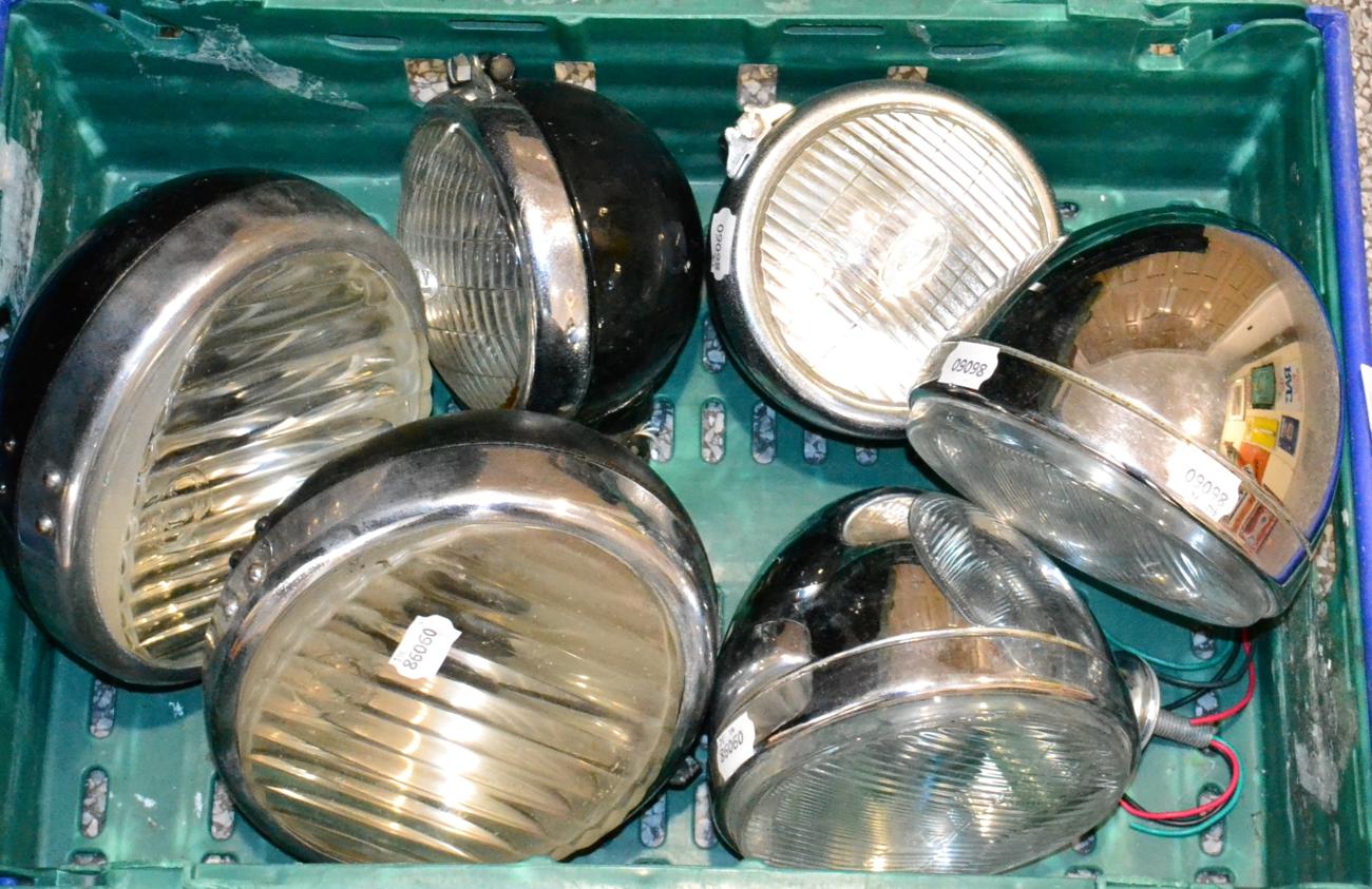 A Pair of Vintage Black and Chrome Pval Notek Fogmaster M1 Headlights, 61/2'' by 8''; A Pair of