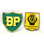 An AA Single-Sided Enamel Advertising Sign ''Breakdown Service'', 23cm by 18cm; and A BP Cast