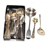 Group of silver including sifting spoons, ladles etc, various dates and makers