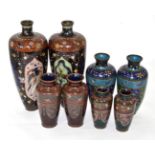 Four pairs of Japanese cloisonne vases