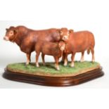 Border Fine Arts 'Limousin Family', model No. B0855 by Ray Ayres, limited edition 253/950, on wood