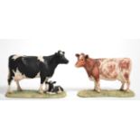 Border Fine Arts 'Shorthorn Cow', model No. 161 by Ray Ayres; and 'Friesian Cow with Calf', (Style