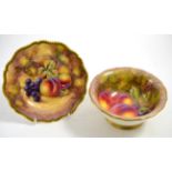 A Royal Worcester fruit painted bowl by H Ayrton and similar plate signed J Smith (2)