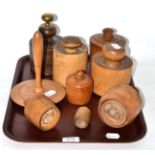 A group of 19th century treen short bread moulds and mortars