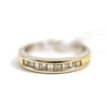 A princess cut and baguette cut diamond half hoop ring, total estimated diamond weight 0.10 carat