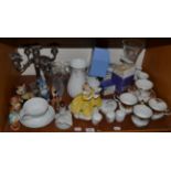 A group of 20th century ceramics and glass including Royal Doulton lady, Royal Dux figure, Wade,