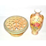 Royal Worcester vase (restored) together with a Royal Worcester China Works pot pourri vase and