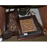 Miscellaneous items including carved wooden Chinese plaques; a flintlock musket etc (7)
