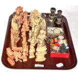 A resin chess set together with a quantity of military badges and medals etc