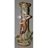 A large Royal Dux figural vase, with a maiden and grapes