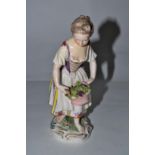 Derby porcelain figure of a girl with flowers, circa 1770