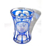 A 19th century blue flash glass vase etched with a stag