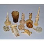 A small group of 19th century ivory and horn items