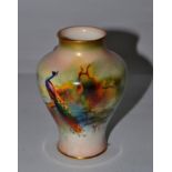 Royal Worcester vase painted with pheasants, signed A Watkins