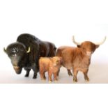 Beswick Highland Cow, model No. 1740 and Highland Calf, model No. 1827D, both tan and brown gloss;