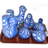 Pablo Zabal (Chilean, 20th century), six ceramic blue and white figures incised signatures,