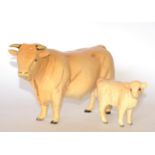 Beswick Cattle Comprising: Charolais Bull, model No. 2463A and Charolais Calf, model No. 1827B, both