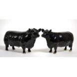 Beswick Cattle Comprising: Aberdeeen Angus Bull, model No. 1562 and Aberdeen Angus Cow, model No.