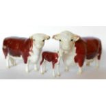 Beswick Cattle Comprising: Hereford Bull (First Version), model No. 1363A, Hereford Cow, model No.