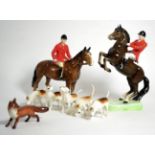 Beswick Hunting Scene Comprising: Huntsman (On Rearing Horse), Style One - Second Version, model No.