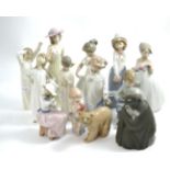 Three Lladro figures (two boxes) together with ten Nao figures