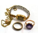 Small group of jewellery comprising Middle Eastern yellow metal synthetic colour change set dress