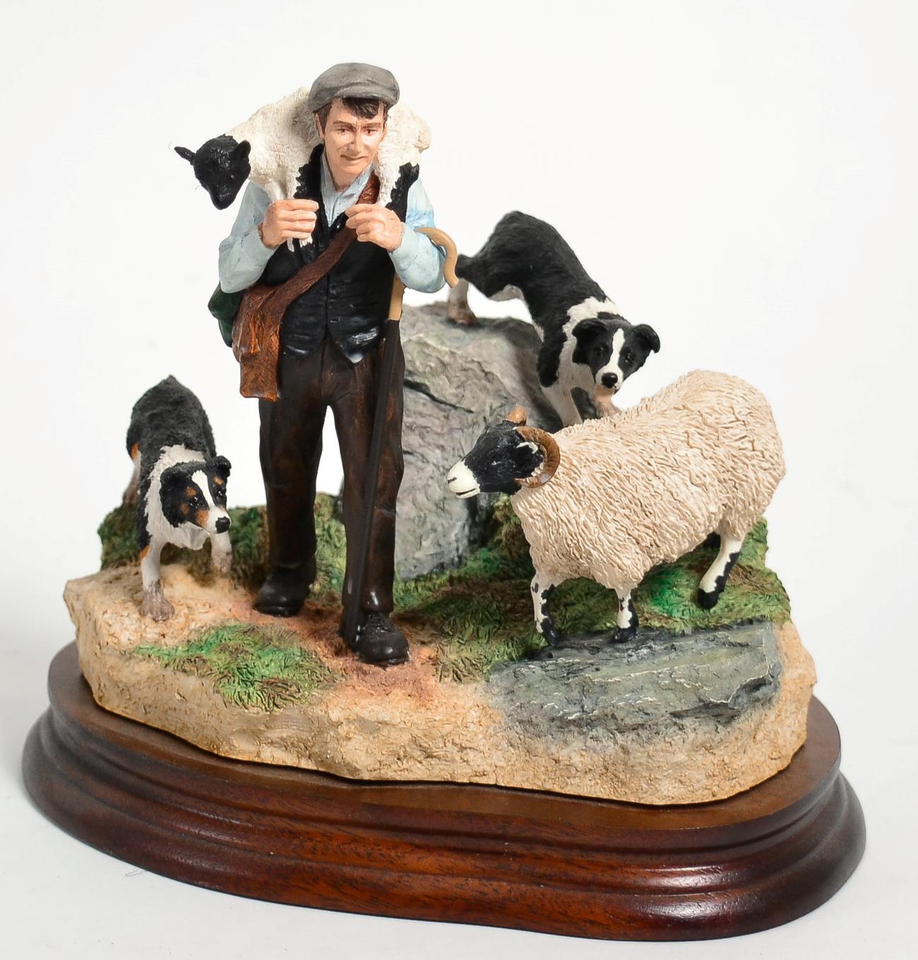 Border Fine Arts 'On The Hill' (Shepherd, Sheep and Border Collie), model No. B0877 by Craig