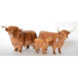 Beswick Cattle Comprising: Highland Bull, model No. 2008, Highland Cow, model No. 1740 and