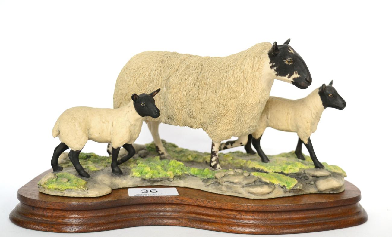 Border Fine Arts 'Mule Ewe and Lambs', model No. EG03 by Mairi Laing Hunt, limited edition 228/1500,