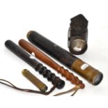 Two telescopes; two policemans truncheons and a policemans hand-held lamp (5)