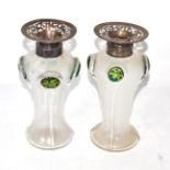 A pair of Art Nouveau glass vases with pierced silver mounts