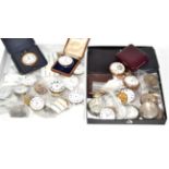 Two open faced silver pocket watches, plated pocket watch, pocket watch movements, free sprung
