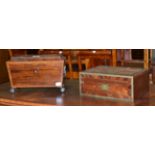 A 19th century cross banded rosewood travelling box and a 19th century rosewood tea caddy