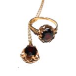 A 9ct gold garnet set ring, together with matching pendant on chain Garnet set ring - Finger size