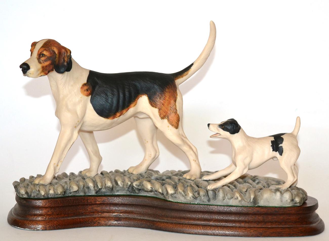 Border Fine Arts 'Old English Foxhound and Fox Terrier', model No. L91 by Mairi Laing Hunt,
