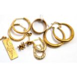A group of 9ct gold jewellery including earrings, band ring, pendant on chain etc 13.17g gross
