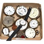 Nine various silver pocket/fob watches and a ladies silver cased wristwatch