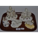 Group of five Staffordshire models including three sheep form spill vases