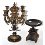 A 19th century boullework and ebonised stand; together with a candelabra (2)