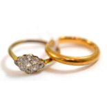A diamond plaque ring, finger size L1/2 and a 9ct gold band ring, finger size K (2)4.6g gross