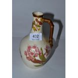 Royal Worcester floral painted jug with faux bamboo handle