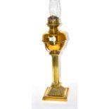 A Victorian brass columnar oil lamp