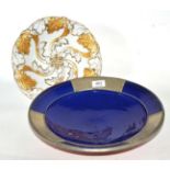 A Meissen gilt embellished relief dish with another (2)