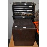 A small six drawer watchmaker's cabinet containing wristwatches, watch parts etc together with