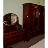 Edwardian string inlaid mahogany two piece bedroom suite comprising a wardrobe and dressing table