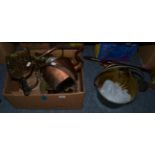 A quantity of brass and copper including trivets, jam pans, etc