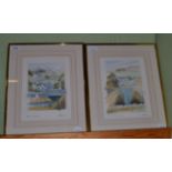 Geoffrey Cowton (20th century) watercolour embellished print, 'View Nr. Dibble Bridge' and 'Summer