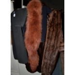 A fur coat, three fur wraps, Simpson of Piccadilly coat and another coat