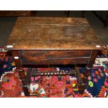 An oak side table with boldly turned stretcher, comprised of 17th and 18th century elements