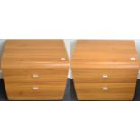 A Pair of Walnut Reproduction Two-Drawer Bedside Chests, of curved form with chrome effect